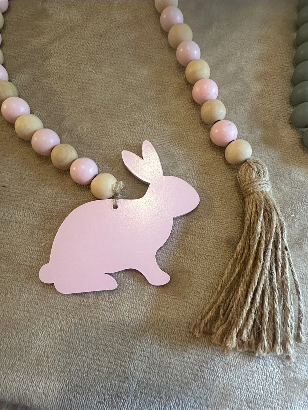 Hobby Lobby Pink Bunny Bead Garland with Green Beads and Tassels